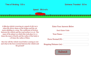Car Stopping Distance on Distant Planet